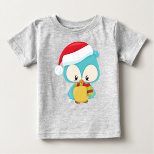Christmas Owl, Cute Owl, Santa Hat, Scarf, Xmas Baby T-Shirt