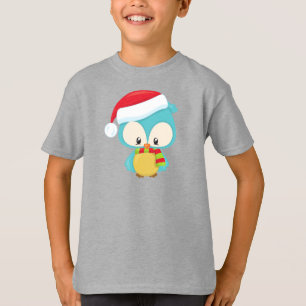 Christmas Owl, Cute Owl, Santa Hat, Scarf, Xmas T-Shirt