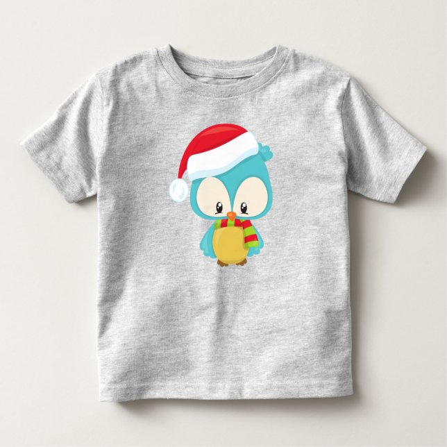 Christmas Owl, Cute Owl, Santa Hat, Scarf, Xmas Toddler T-Shirt (Front)