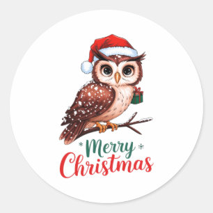 Christmas Owl Festive Design Merry Christmas Classic Round Sticker