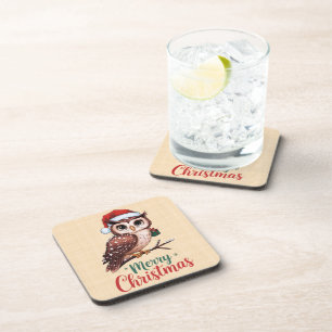 Christmas owl - Festive design Merry Christmas Coaster