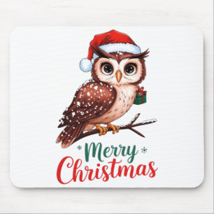 Christmas Owl Festive Design Merry Christmas Mouse Pad