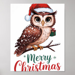 Christmas Owl Festive Design Merry Christmas  Poster