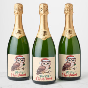Christmas owl - Festive design Merry Christmas Sparkling Wine Label
