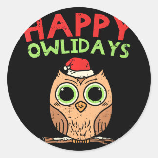 Christmas Owl Happy Owlidays Bird Lovers Girls Classic Round Sticker