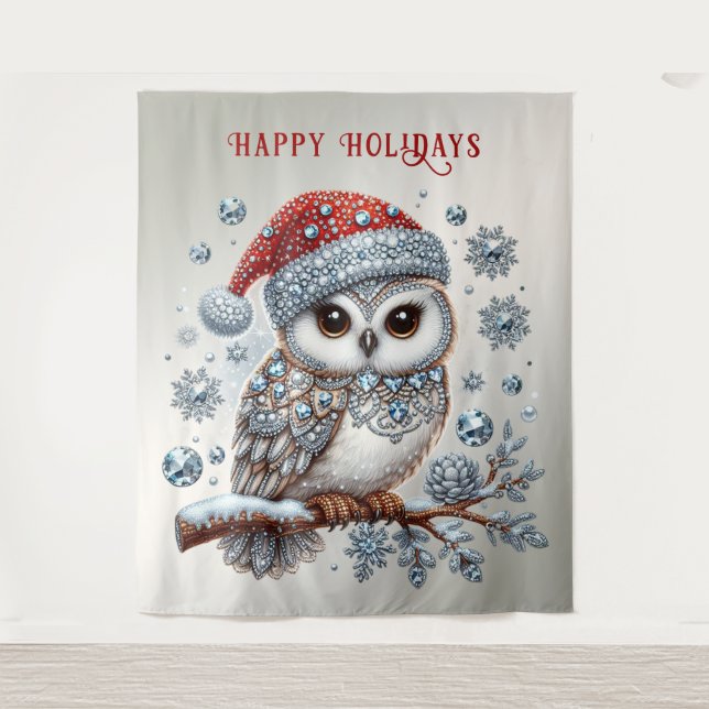 Christmas Owl Holiday Backdrop Tapestry (Front)