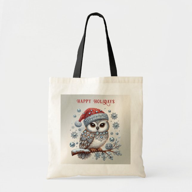 Christmas Owl Holiday Tote Bag (Front)