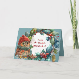 Christmas Owl & Holly Berry Wreath for Doctor Holiday Card