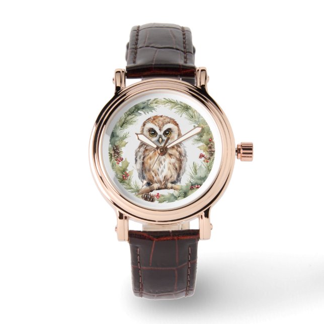 christmas owl illustration owl wall art holiday  watch (Front)