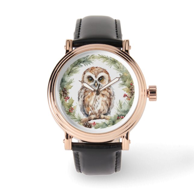 christmas owl illustration owl wall art holiday  watch (Front)