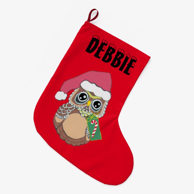 Christmas Owl Large Christmas Stocking (Front (Hanging))