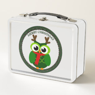 Christmas owl metal lunch box