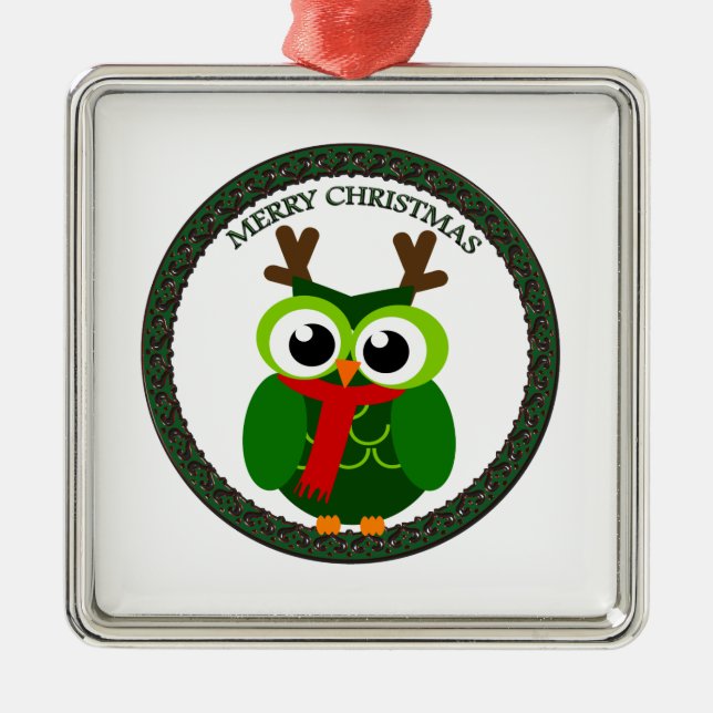 Christmas owl metal ornament (Front)