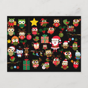 Christmas Owl Pattern Holiday Postcard