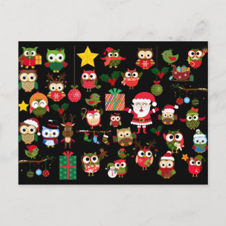 Christmas Owl Pattern Holiday Postcard