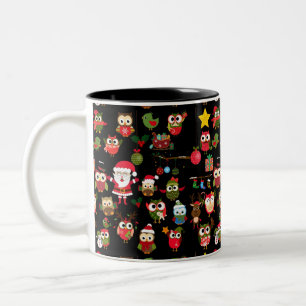Christmas Owl Pattern Two-Tone Coffee Mug