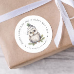 Christmas Owl Personalised Gift And Envelope Classic Round Sticker<br><div class="desc">This holiday season, dress up your gifts and cards with a touch of luxury and style. Our personalised stickers feature a sweet watercolor image of an owl wearing a christmas hat, and are personalised with your family name for an extra special festive feel. Add a luxurious touch to your Christmas...</div>