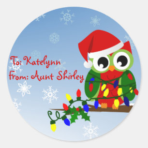 Christmas Owl Personalised Gift Tag Stickers