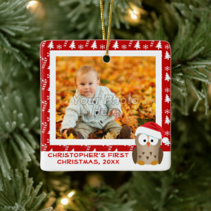 Christmas Owl Personalised Kids/Baby/First Photo Ceramic Ornament