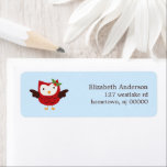 Christmas Owl Return Address Label<br><div class="desc">Adorable illustration of a cartoon brown owl wearing a red polka dot scarf,  perched on a tree branch on a blue snowy background.</div>
