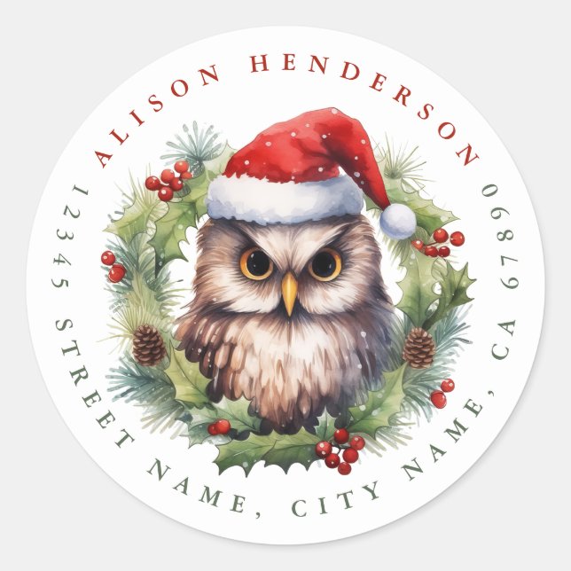 Christmas Owl Round Stickers (Front)