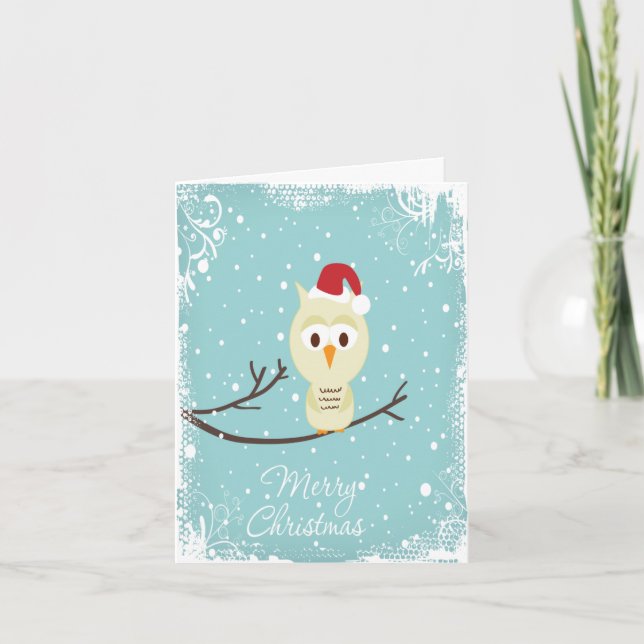 Christmas Owl Santa Outside Photo Inside Card (Front)