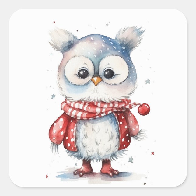 Christmas Owl Square Sticker (Front)