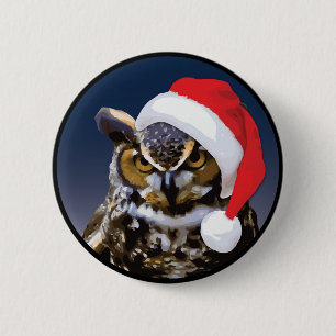 Christmas Owl - Standard, 2¼ Inch Round Button