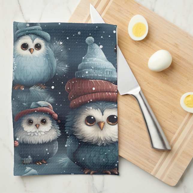 Christmas Owl Tea Towel (Quarter Fold)