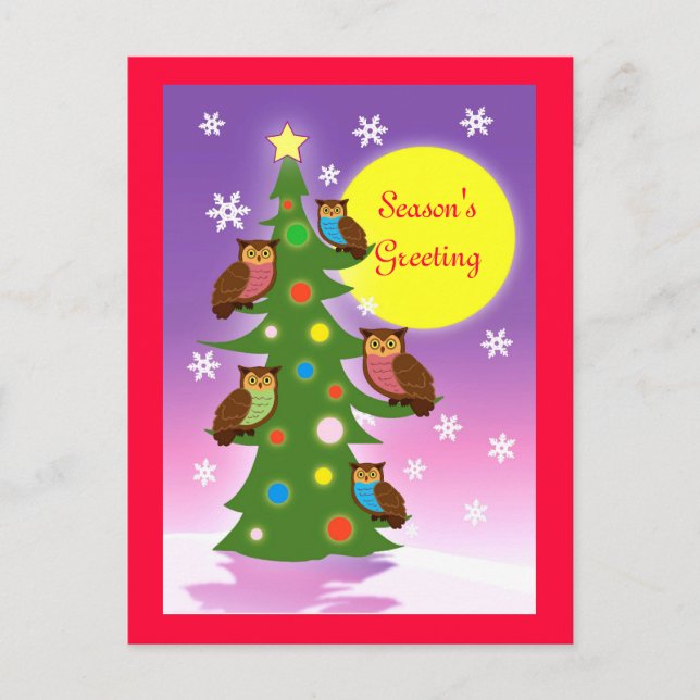 Christmas owl tree holiday postcard (Front)