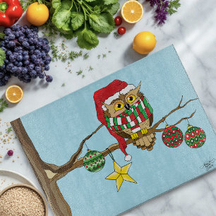 Christmas Owl Tree Ornaments Cutting Board