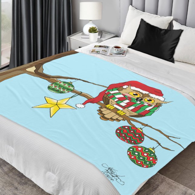 Christmas Owl Tree Ornaments Fleece Blanket (Creator Uploaded)