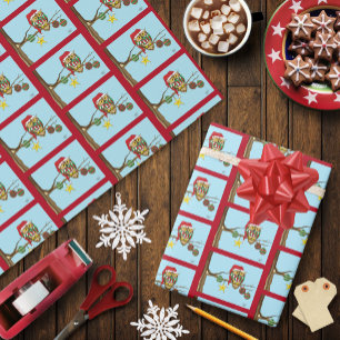 Christmas Owl Tree Ornaments Wrapping Paper