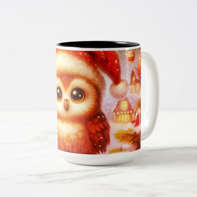 Christmas Owl two-tone Mug (Front Right)