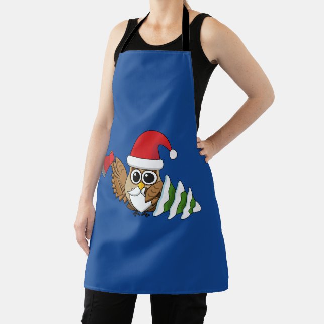 Christmas Owl with Axe and Snowy Pine Tree Apron (Insitu)