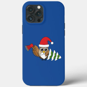 Christmas Owl with Axe and Snowy Pine Tree iPhone 13 Pro Max Case