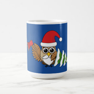 Christmas Owl with Axe and Snowy Pine Tree Coffee Mug