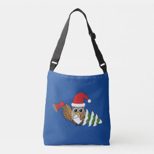 Christmas Owl with Axe and Snowy Pine Tree Crossbody Bag