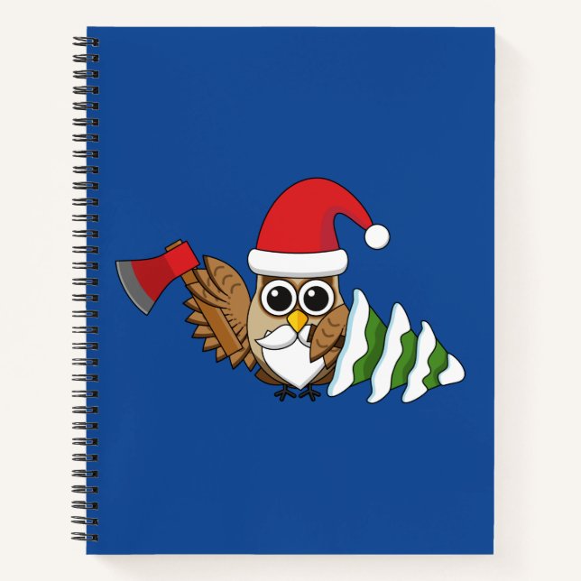 Christmas Owl with Axe and Snowy Pine Tree Notebook (Front)