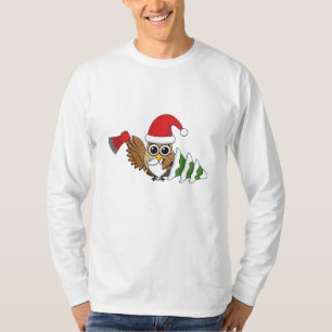 Christmas Owl with Axe and Snowy Pine Tree T-Shirt