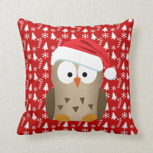 Christmas Owl with Santa Hat Cushion