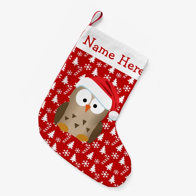 Christmas Owl with Santa Hat Small Christmas Stocking (Front (Hanging))