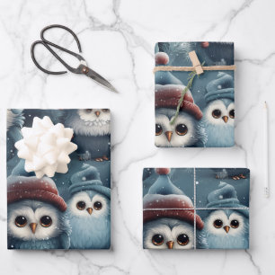 Christmas Owl Wrapping Paper Sheet