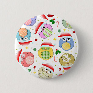 Christmas Owls Design 6 Cm Round Badge