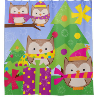 Christmas Owls Holiday Shower Curtain