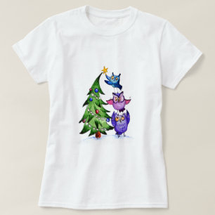 Christmas owls holiday tree T-Shirt