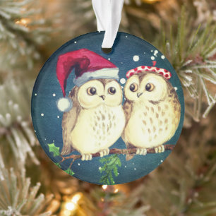 Christmas owls in love sweet ornament