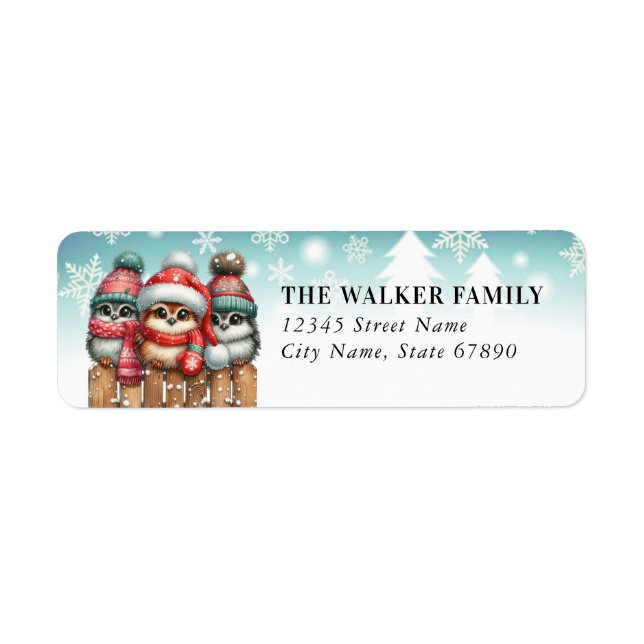 Christmas Owls Ornament Return Address Labels (Front)