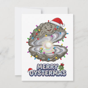 Christmas Oyster Crassostrea Santa Hat Holiday   Card