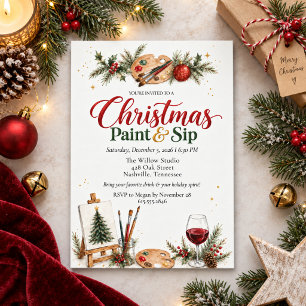 Christmas Paint and Sip Watercolor Holiday Party Invitation